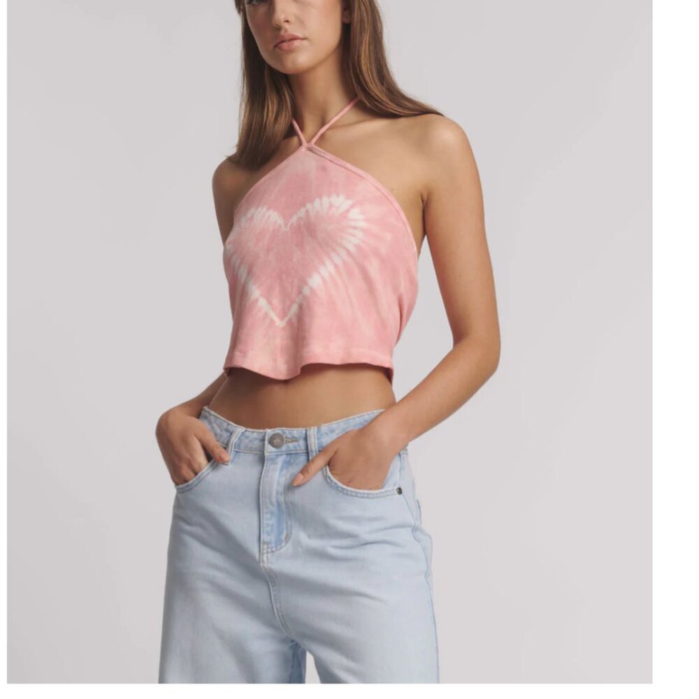 One Teaspoon Tie Dye Heart Cropped Halter Neck Top - Pink
